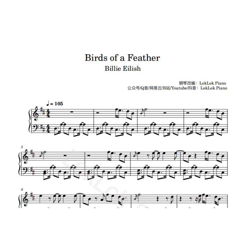 BIRDS OF A FEATHER Piano Sheet Music