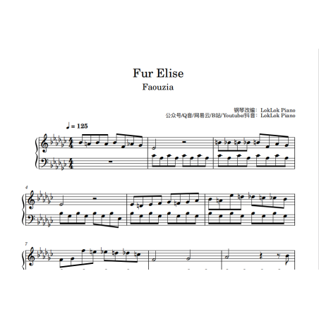 Fur Elise Faouzia  Piano Sheet Music