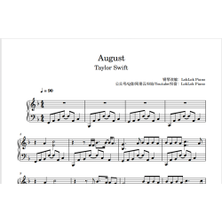 August Piano Sheet Music Taylor Swift folklore