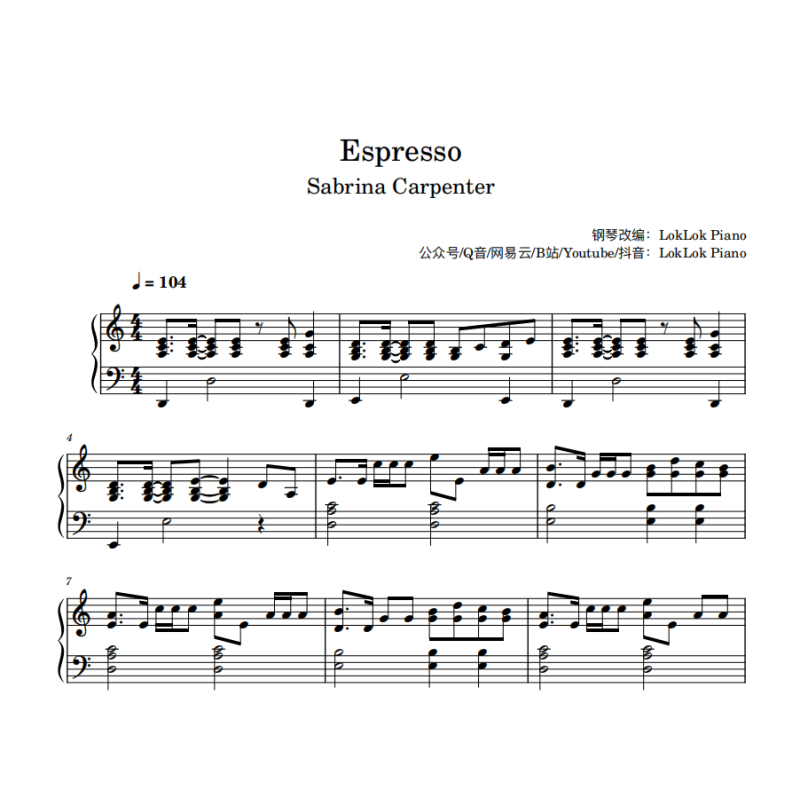 Espresso Piano Sheet Music Sabrina Carpenter