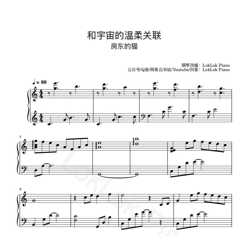 Connect with the universe Piano Sheet Music 房东的猫