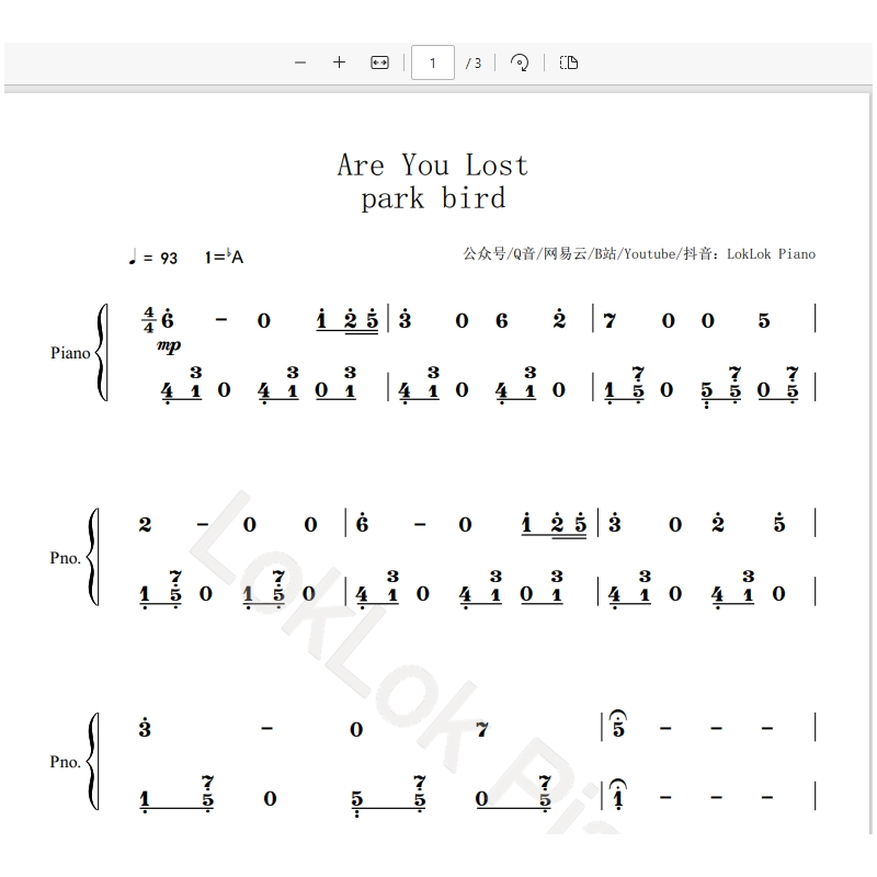 Are You Lost Piano Sheet Music