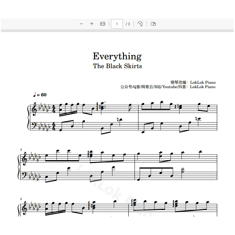 Everything - The Black Skirts 钢琴谱 五线谱