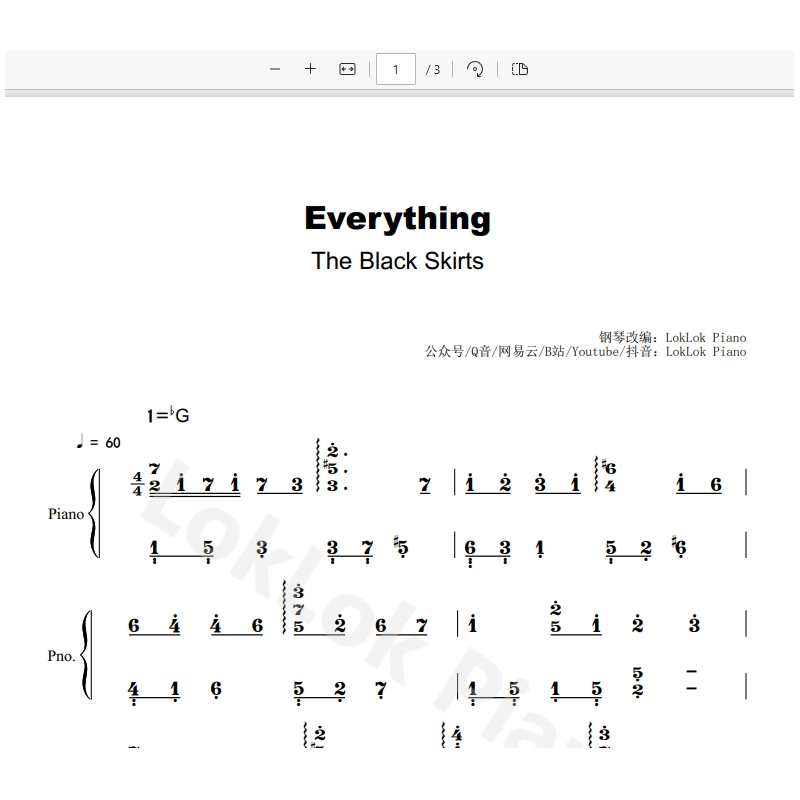 Everything - The Black Skirts 钢琴简谱 数字简谱