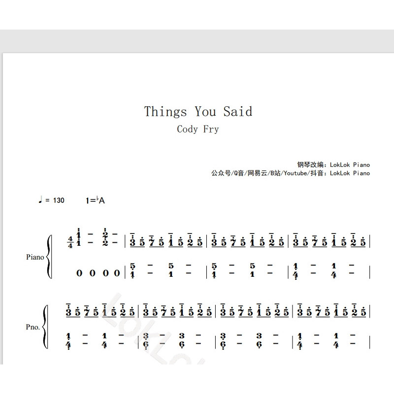 Things You Said Piano Score Digital Score