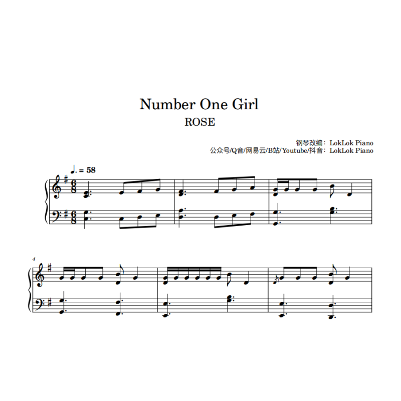 number one girl Piano Sheet Music, ROSÉ Piano Notes, no.1 girl