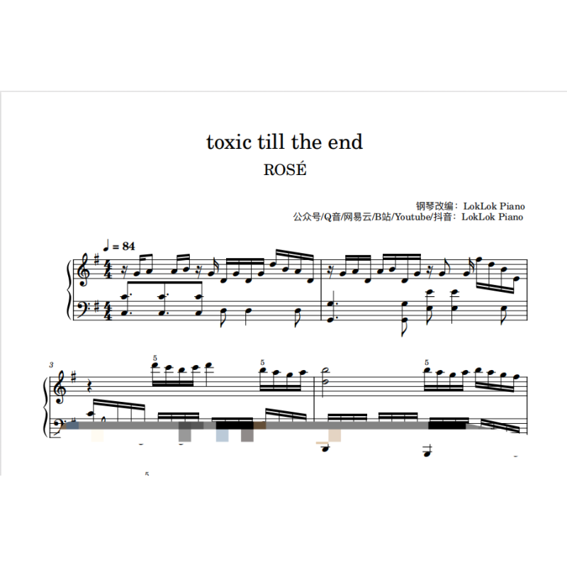 toxic till the end Piano Sheet Music, ROSÉ Piano Notes