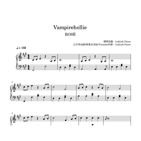 vampirehollie Piano Sheet Music, ROSÉ Piano Notes