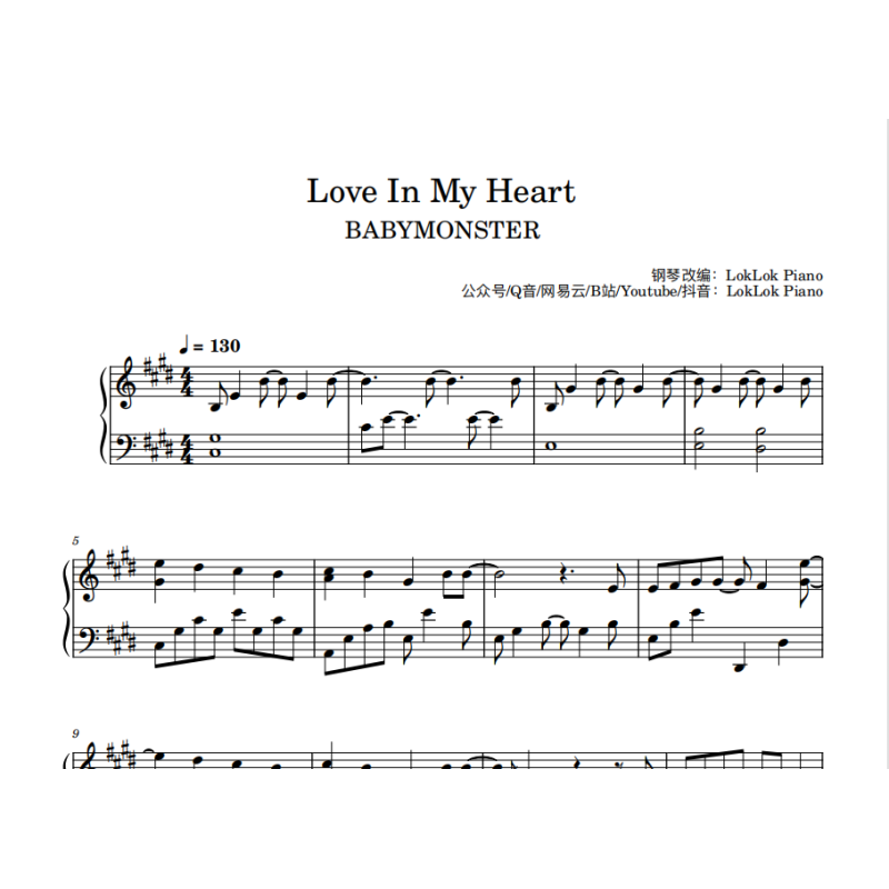 Love in my heart Piano Sheet Music, BABYMONSTER Piano Notes